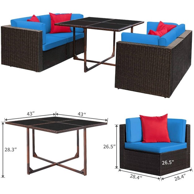 5pc Outdoor Conversation Set With Wicker Sectional Sofa amp Tempered Glass Table Devoko