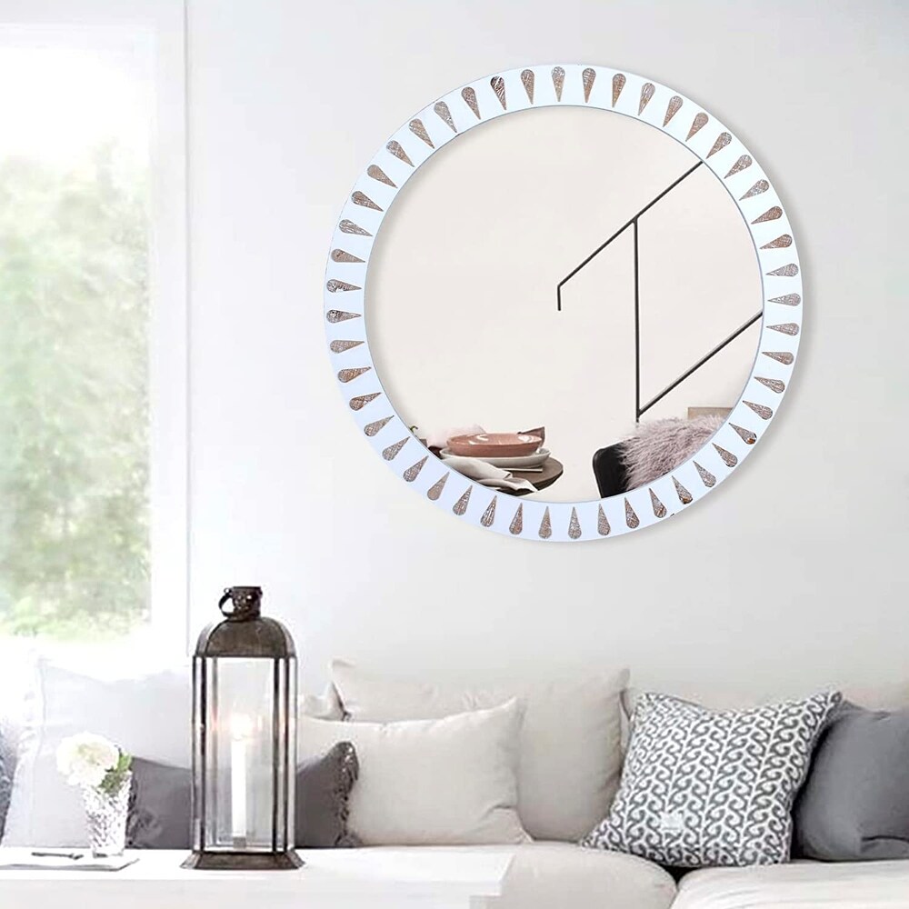 Round Wood Mirror Decorative Wall Mirrors  Farmhouse Mirror for Bathroom  Bedroom  Entryway  Living Room  Rustic Circle Mirror