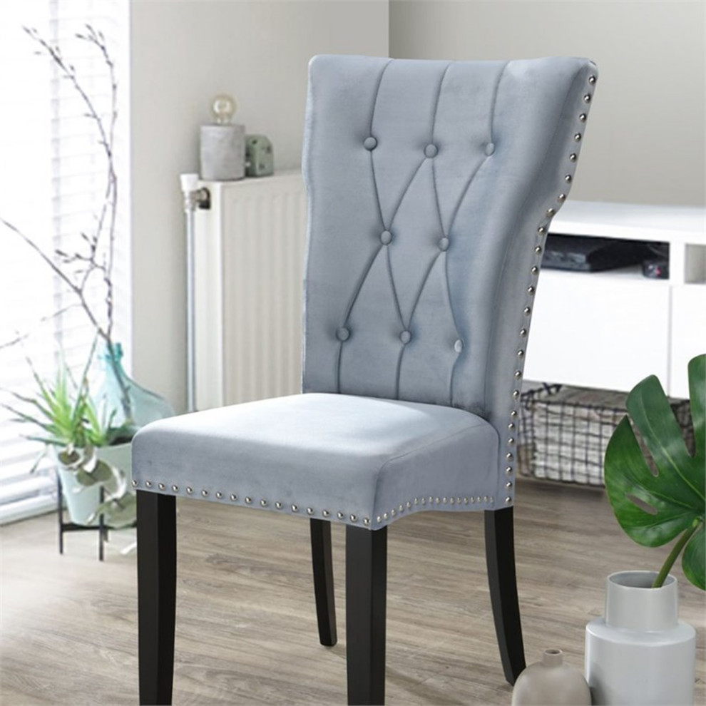 Pemberly Row Contemporary Velvet Tufted Dining Chair Set of 2 in Gray   Transitional   Dining Chairs   by Homesquare  Houzz