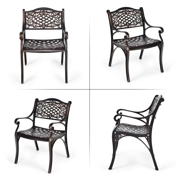 Costway 4pcs Patio Dining Bistro Chair All Weather Cast Aluminum Armrest Garden