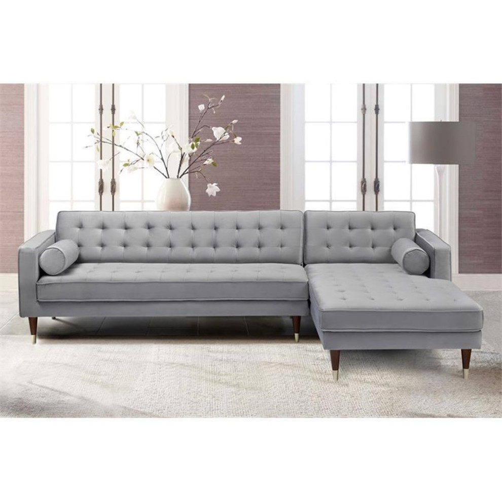 Armen Living Somerset Tufted Modern Velvet Right Sectional Sofa in Gray   Sectional Sofas   by Homesquare  Houzz