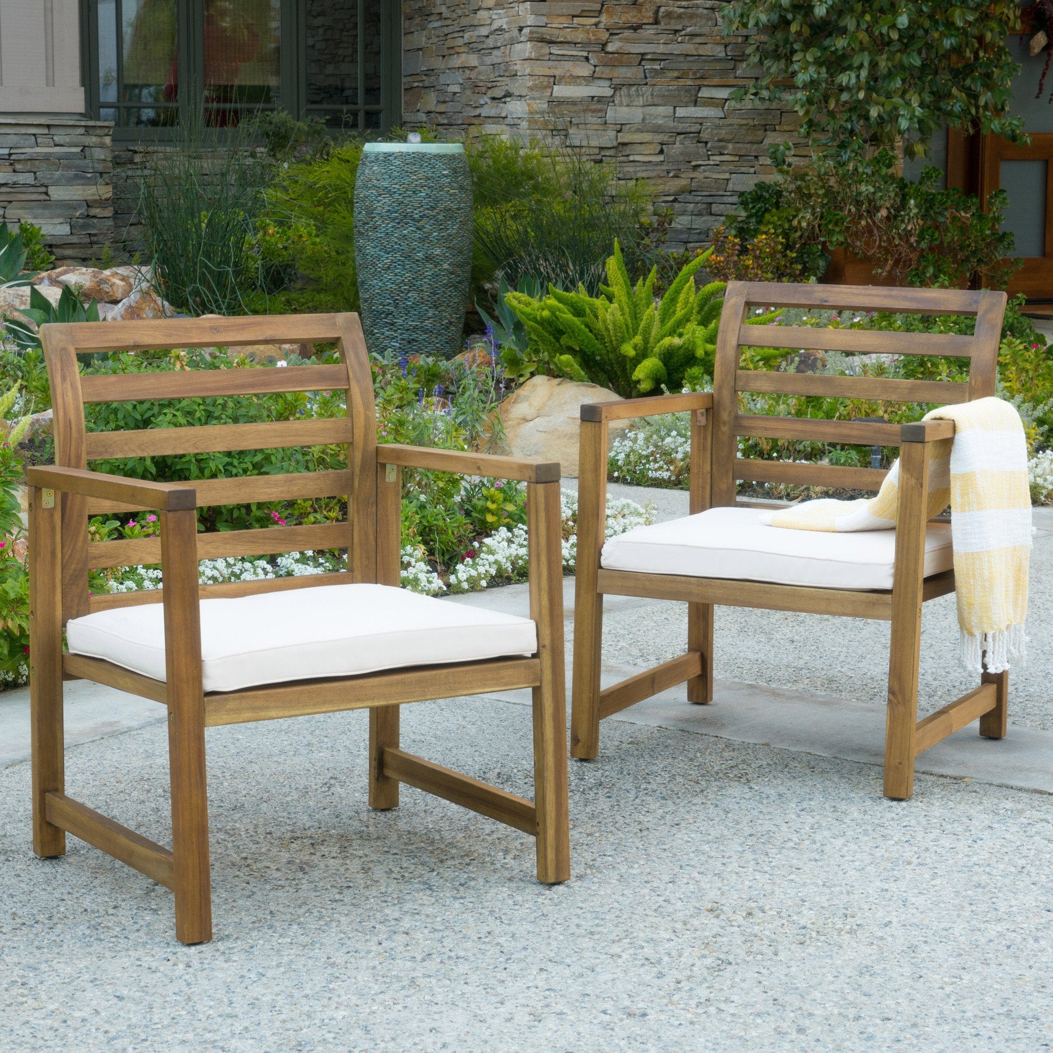 Eveleigh Coastal Outdoor Natural Stained Acacia Wood Club Chair (Set of 2)