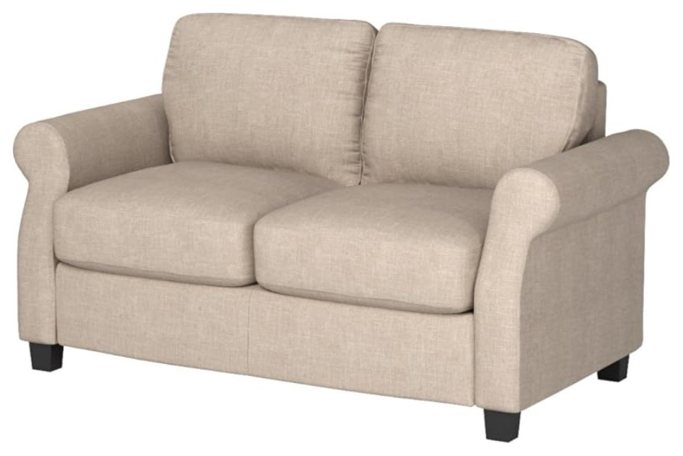 Contemporary Loveseat  Polyester Cushioned Seat With Rolled Arms  Beige   Transitional   Loveseats   by Declusia  Houzz