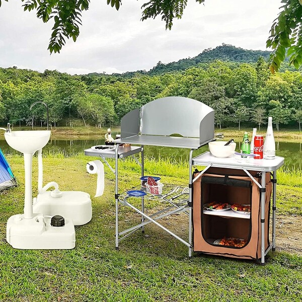 Gymax Outdoor Kitchen Foldable Grilling Stand Portable Camping Grill