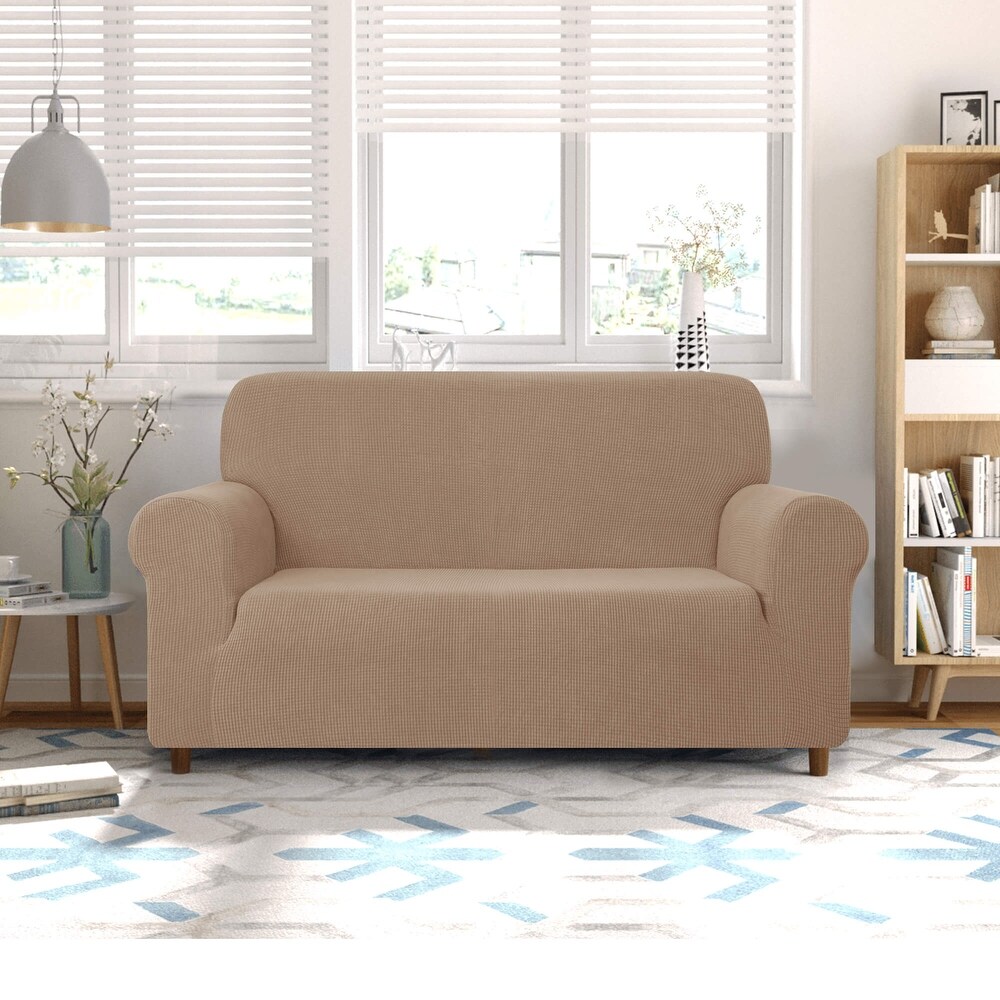 CHUN YI 1 Piece Stretch Loveseat Slipcover Checks Couch Cover