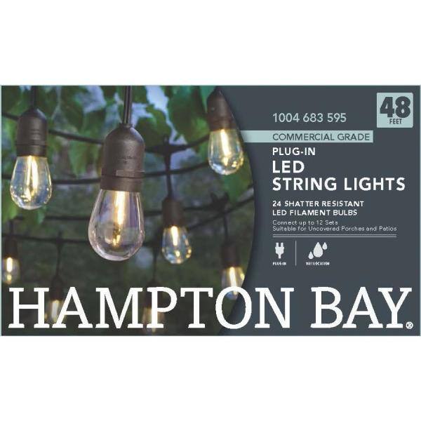 Hampton Bay 24-Light 48 ft. IndoorOutdoor String Light with S14 Single Filament LED Bulbs 10328