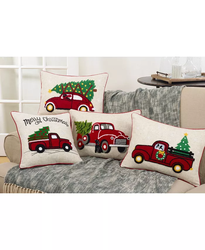 Saro Lifestyle Retro Christmas Red Truck Decorative Pillow， 16