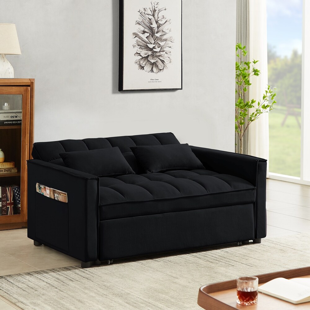 Velvet Convertible Loveseat Sleeper Sofa Couch with Adjustable Backrest  2 Seater Sofa with Pull Out Bed with 2 Lumbar Pillows