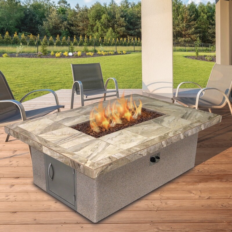 Stucco and Tile Rectangle Gas Fire Pit