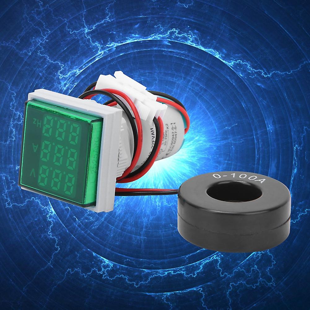 Multifunction Digital Meter Square 3-digit Display Ac Voltage Current Hertz Testergreen