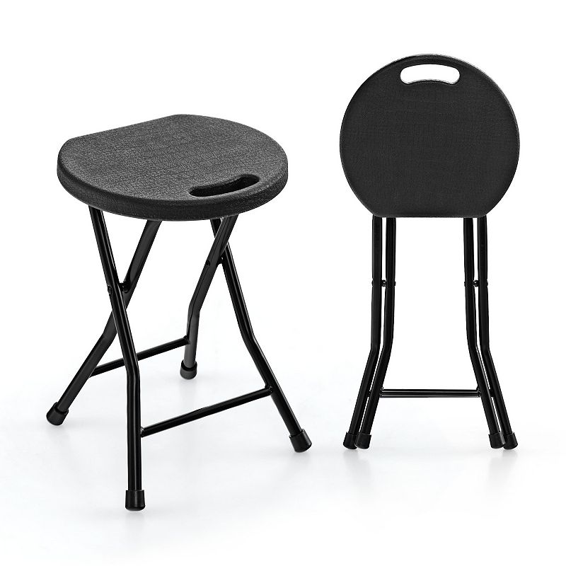 Set Of 2 18 Inch Collapsible Round Stools With Handle-black