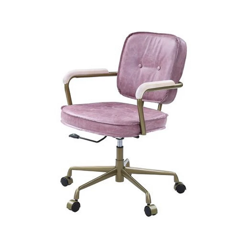 Office Chair with Leather Seat and Button Tufted Back， Pink