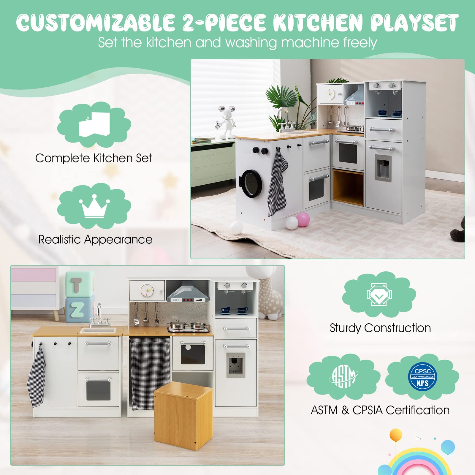 Costzon Kids Kitchen Playset, Wooden Pretend Play