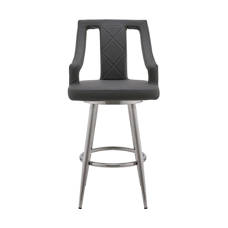 Maxen 26 Gray Faux Leather and Brushed Stainless Steel Swivel Bar Stool