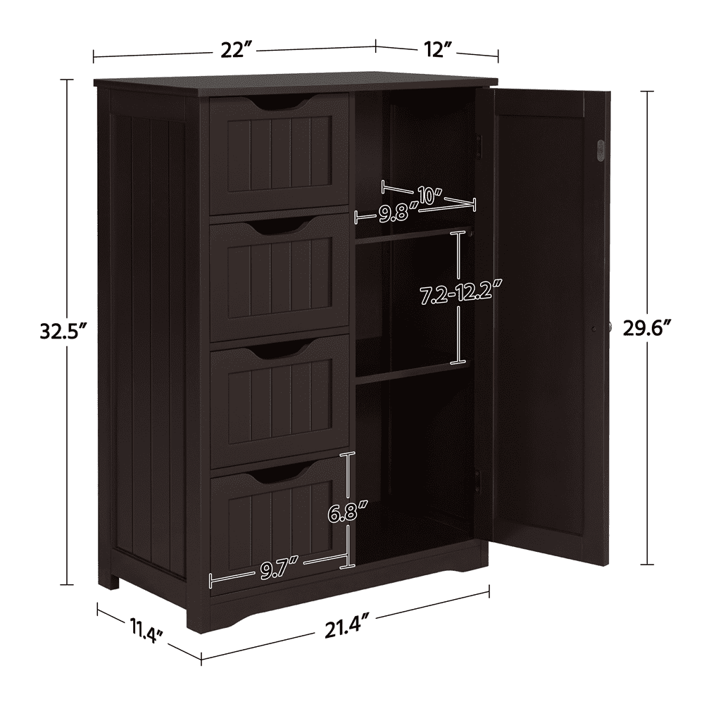 Yaheetech Wooden Cabinet Storage Unit with Drawers & Cupboard for Bathroom, Espresso