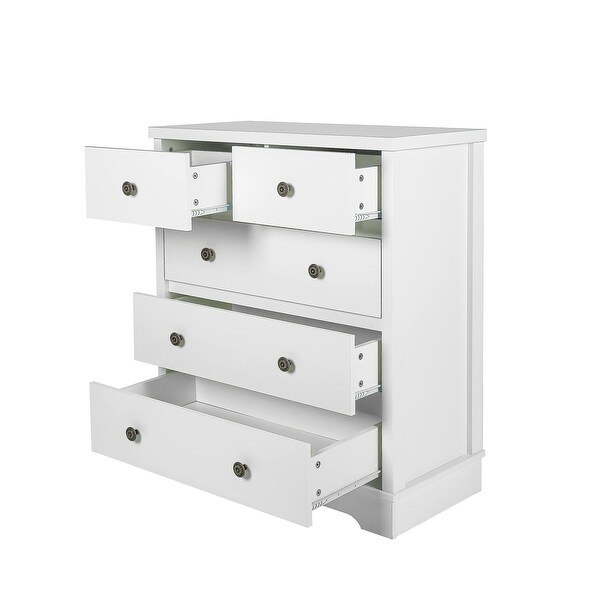 Modern 5-Drawer Cabinet， Wood Storage Cabinet Dresser Chest Accent Cabinet with Pewter Knobs and Open Countertop - as picture - - 37668999