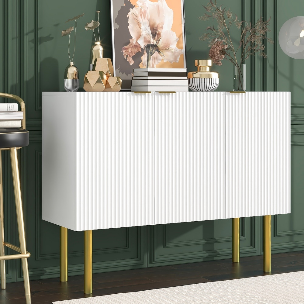 Sideboard Particle Board   MDF Board Cabinet with Gold Metal Legs   Handles  Adjustable Shelves for Living Room  Dining Room