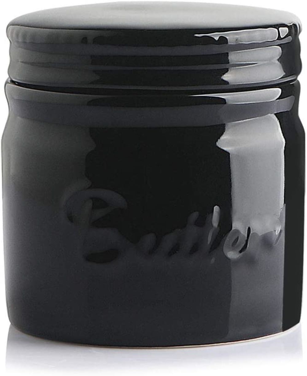 SWEEJAR Porcelain Butter Keeper Crock， French Butter Dish with Water Line， Ceramic Butter Container for soft butter (Black)