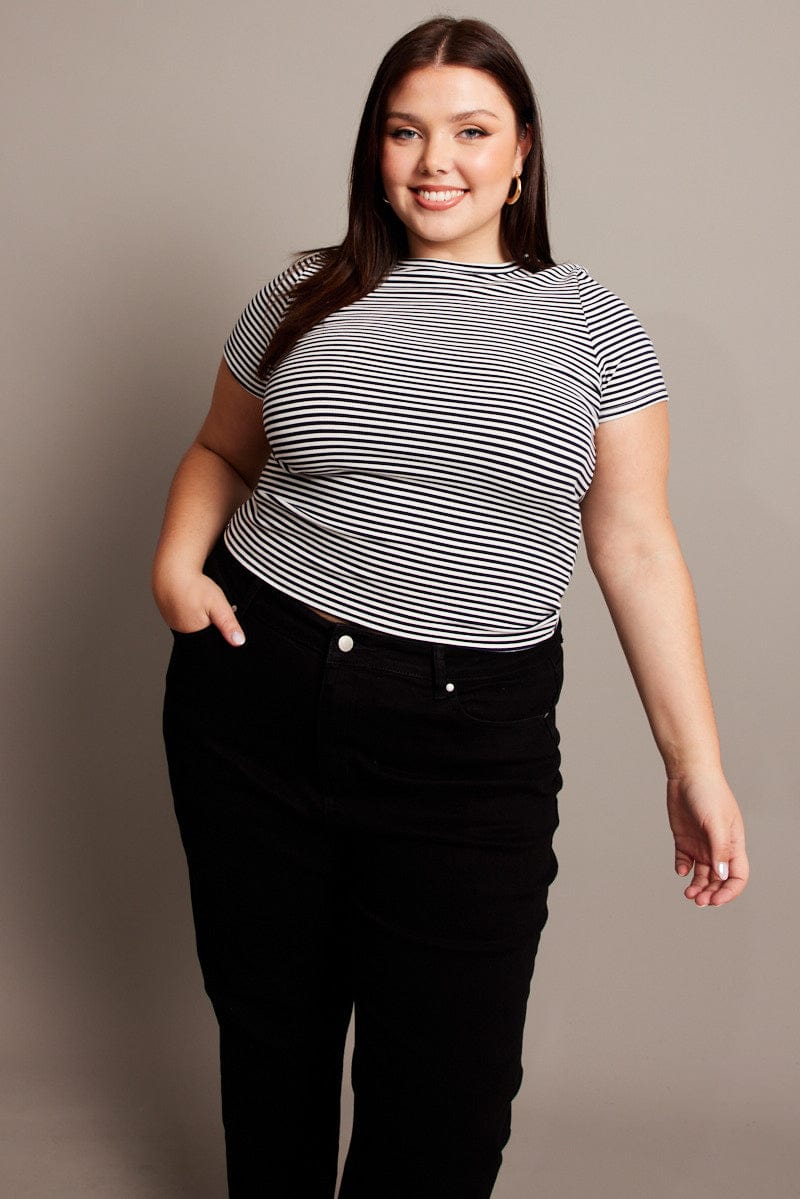 Blue Stripe T-shirt Short Sleeve Round Neck