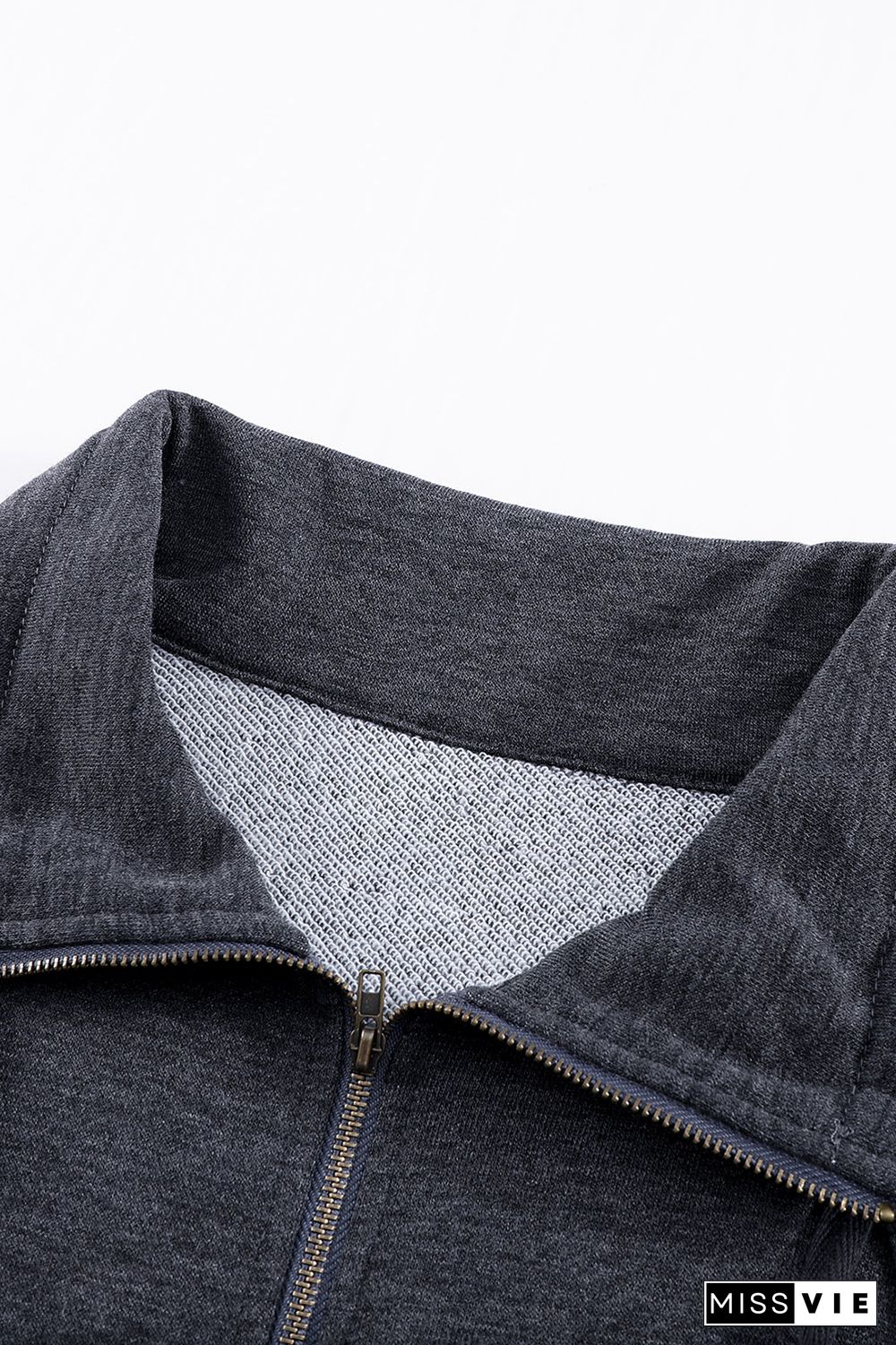 Gray Quilted Patch Half Zipper Sweatshirt