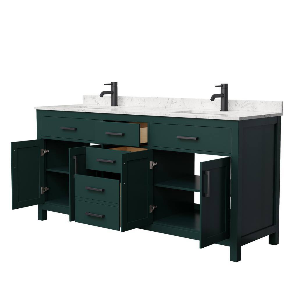 Wyndham Collection Beckett 72 in. W x 22 in. D x 35 in. H Double Sink Bathroom Vanity in Green with Carrara Cultured Marble Top WCG242472DGKCCUNSMXX