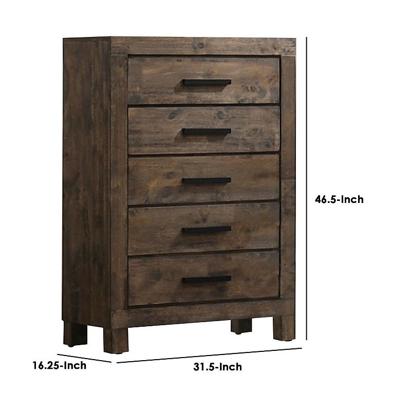 Wooden Chest with 5 Drawers and Grain Details， Brown