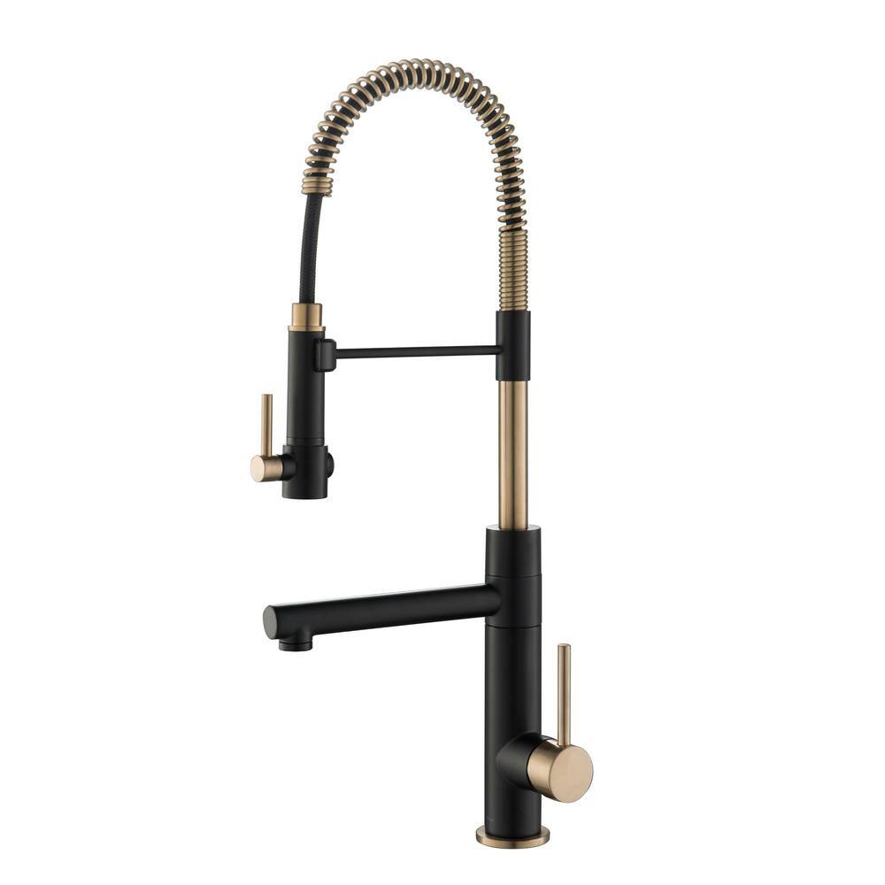 KRAUS Artec Pro Single Handle Pull Down Sprayer Kitchen Faucet with Pot Filler in Black Stainless SteelBrushed Gold KPF-1603SBBG