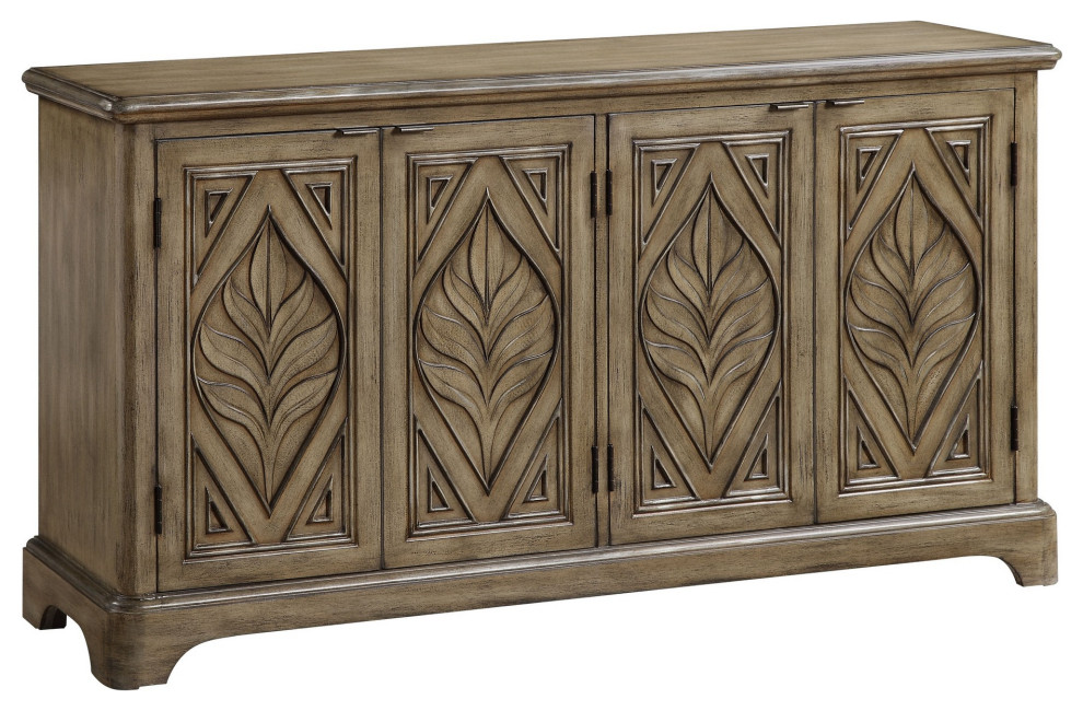 Benzara BM251336 Console Table With Carved Leaf Motif Doors  Brown   Transitional   Console Tables   by Uber Bazaar  Houzz