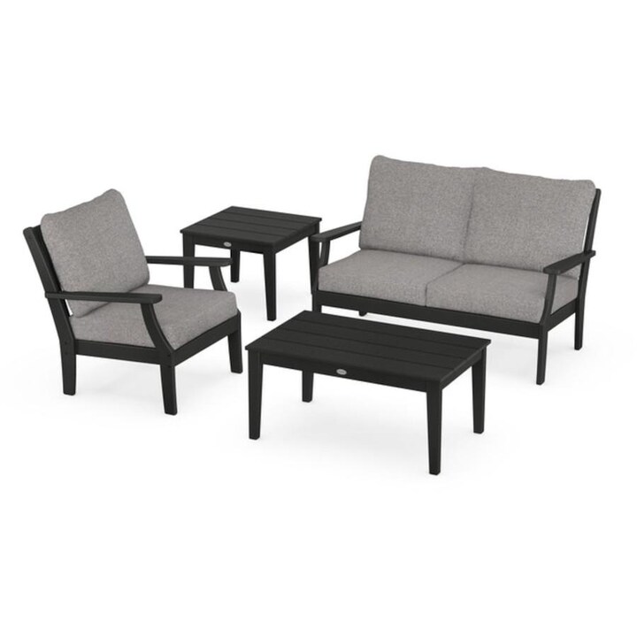 POLYWOOD Braxton 4-Piece Deep Seating Set in Black / Grey Mist