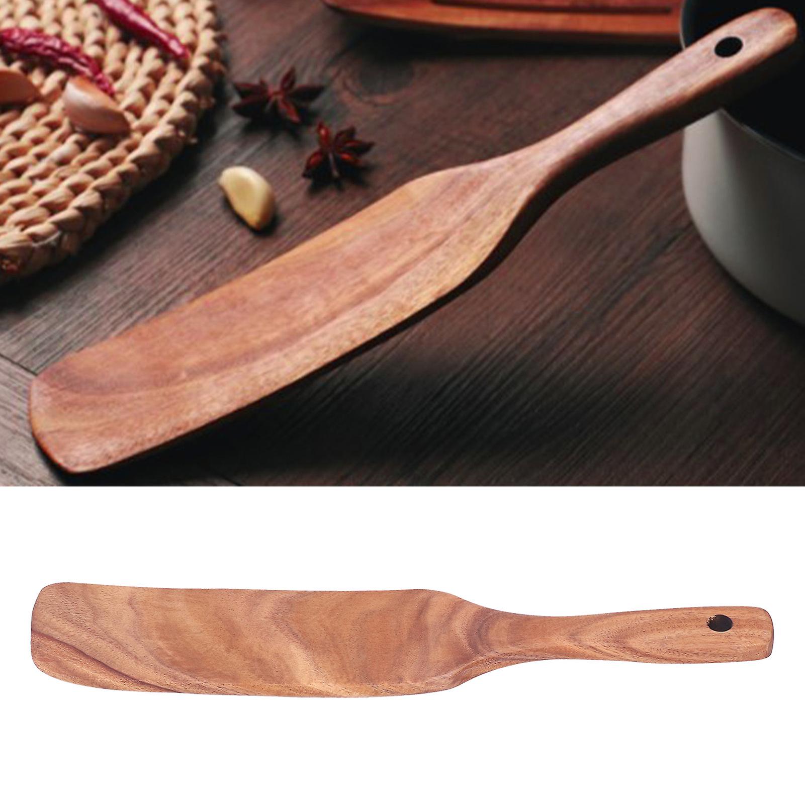 Wooden Cooking Spatula Teak Spurtle Non-stick Pizza Spatula Kitchen Utensils Cooking Stirring Mixing Serving[29*5.5 Cm]