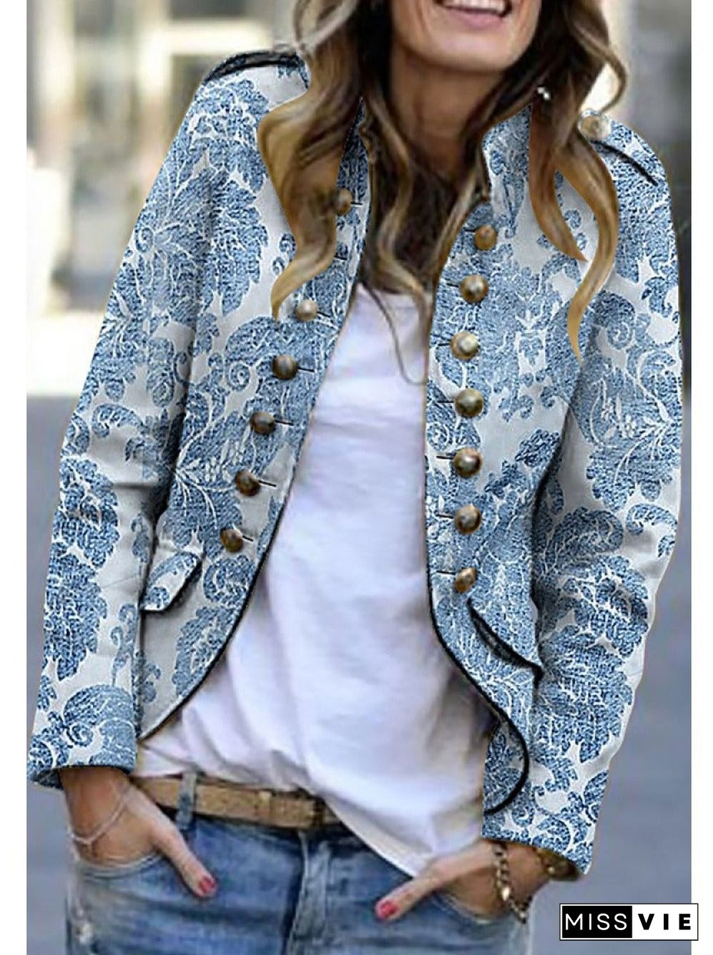 Fashion Print Long Sleeve Suit Cardigan