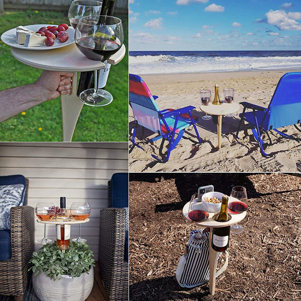 Suzicca Portable Outdoor Folding Wooden Table Glass Holder for Beach Backyard Picnic Party