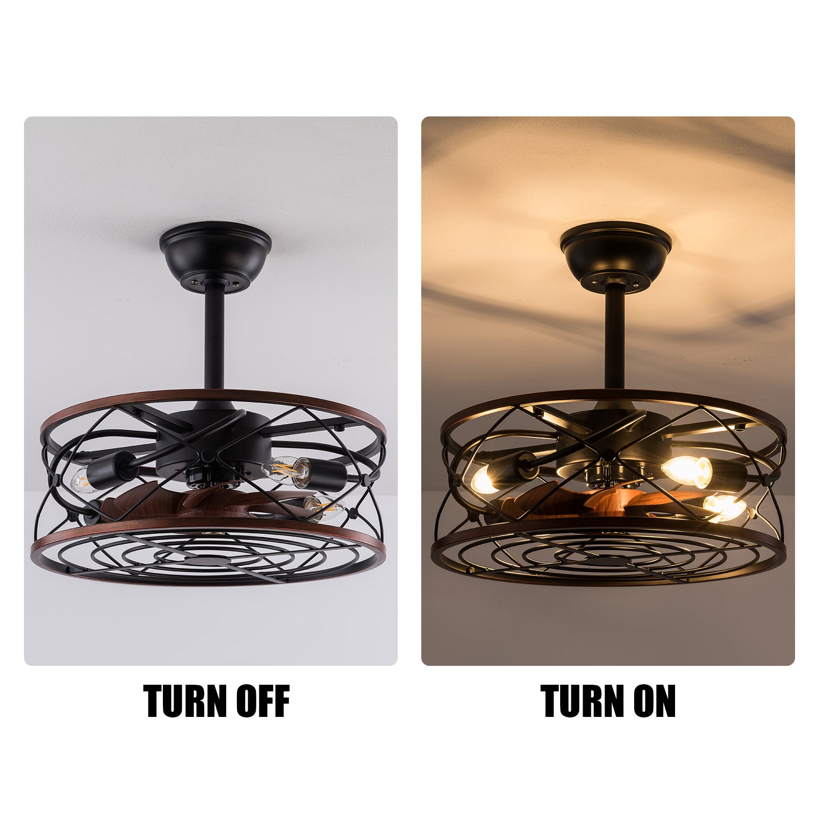 JahyShow Low Profile Caged Ceiling Fan with Lights Remote Control,Bladeless Ceiling fan 6 Speeds Adjustable Modern Enclosed Ceiling Fan Indoor with Reversible Motor Timing