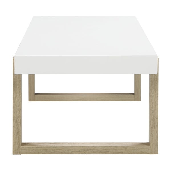 Coaster Furniture Pala White High Gloss and Natural Rectangular Coffee Table