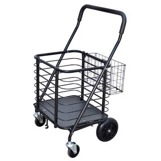 MW Heavy-Duty Steel Shopping Cart with Accessory Basket in Black SC38