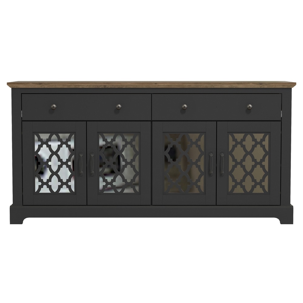 Heron Wood 59.1in. 4 Door Wide Sideboard with Adjustable Shelves and Drawers   59.1\