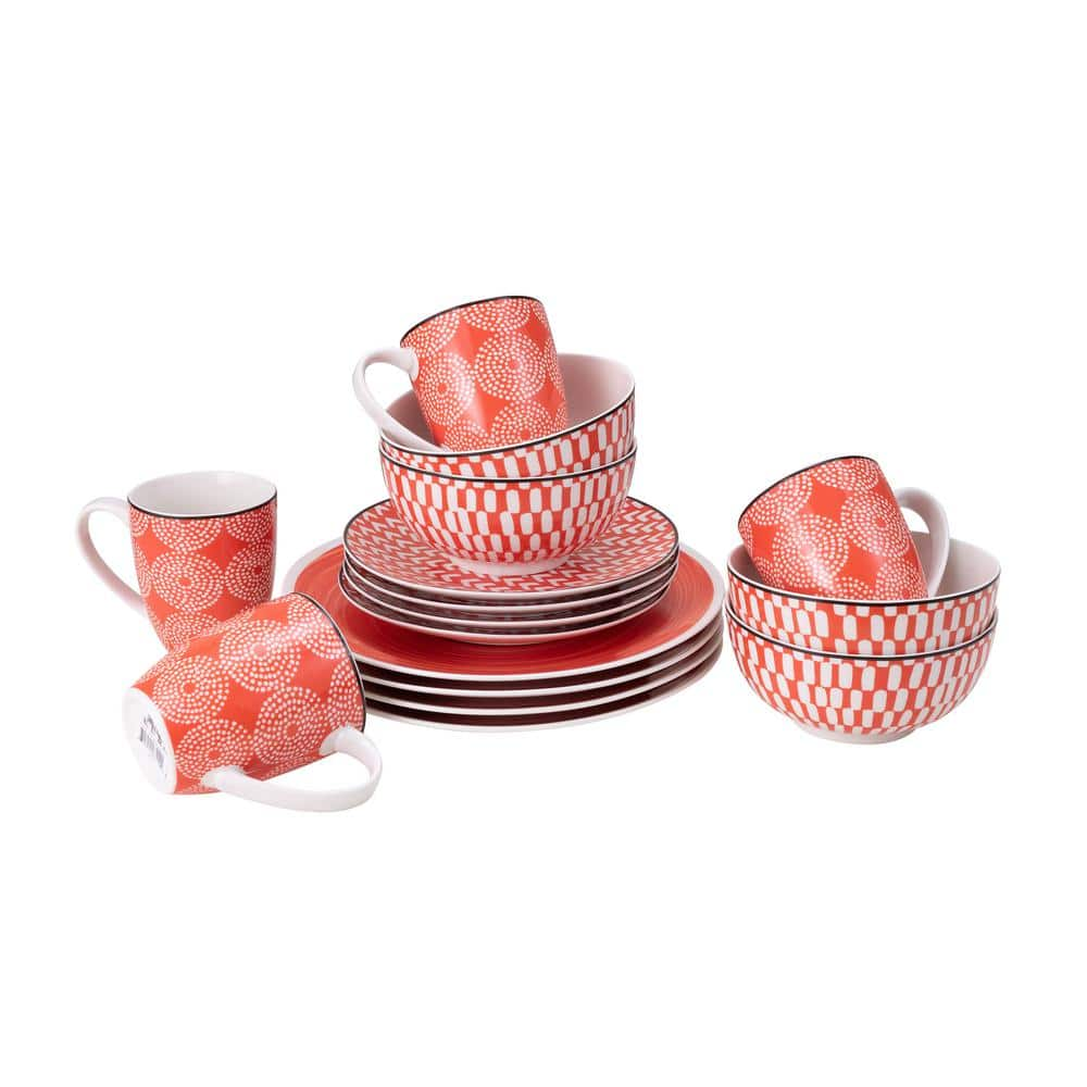 Euro Ceramica Simpatico 16-Piece Orange Stoneware Dinnerware Set (Service for 4) SPT-86-3101-OR