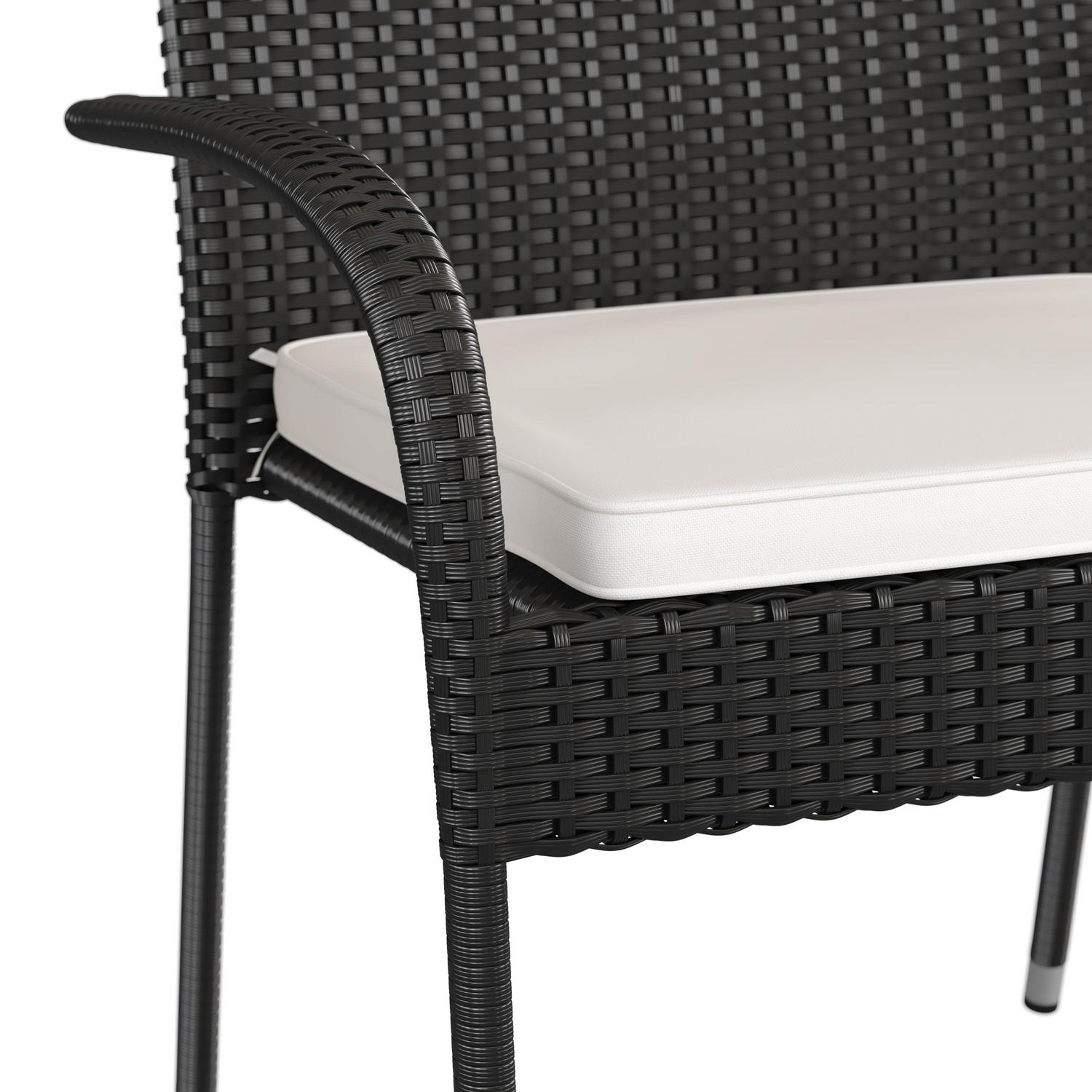 Flash Furniture Maxim Set of 2 Stackable Indoor/Outdoor Black Wicker Dining Chairs with Cream Seat Cushions  Fade and Weather-Resistant Materials