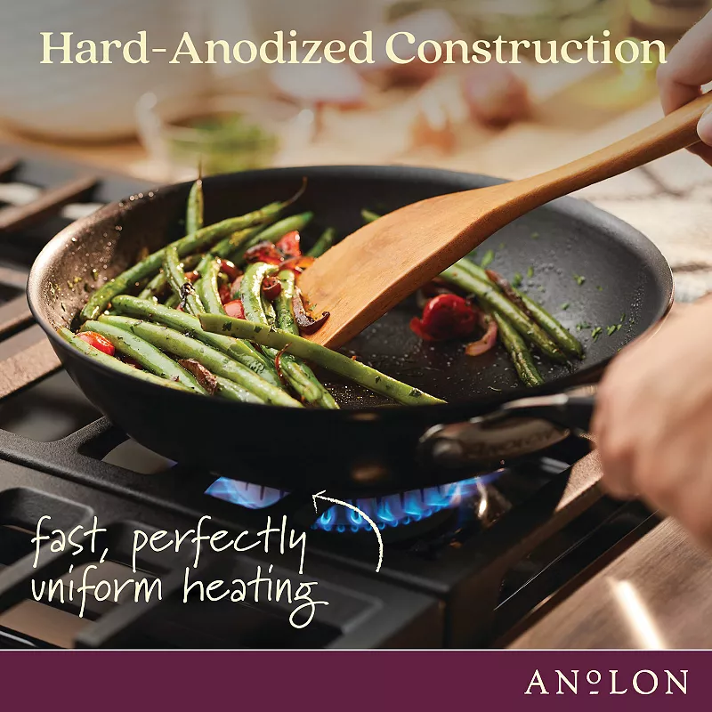 Anolon SmartStack Hard-Anodized Nesting Skillet Set， 2-Piece， Black