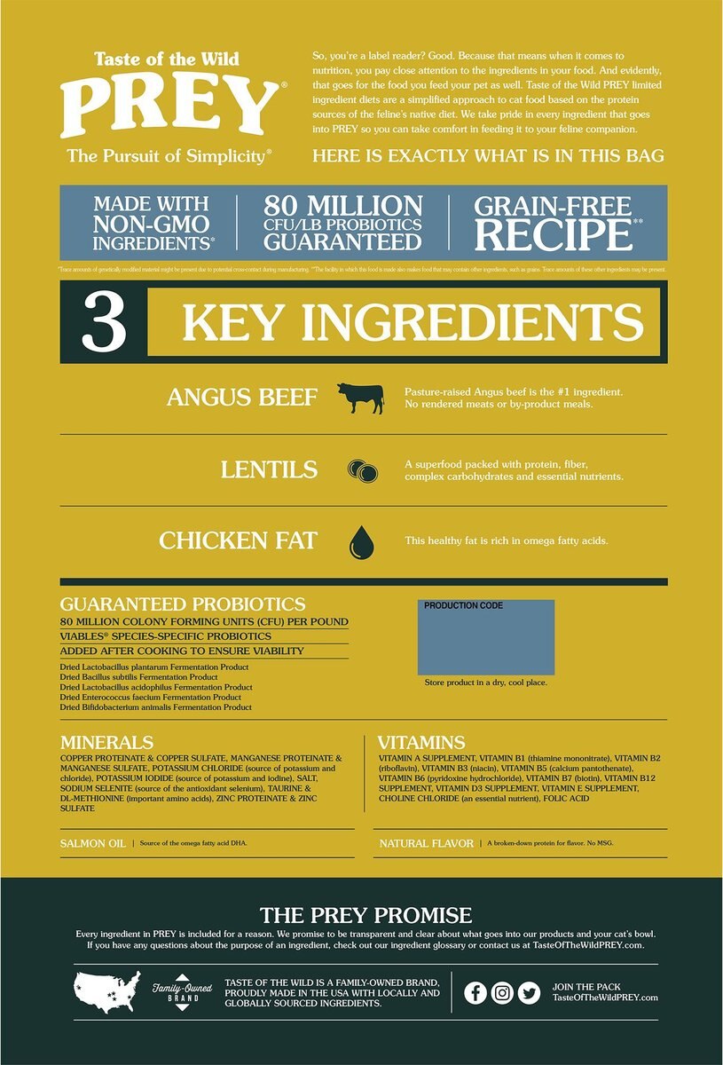 Taste of the Wild PREY Angus Beef Formula Limited Ingredient Recipe Dry Cat Food