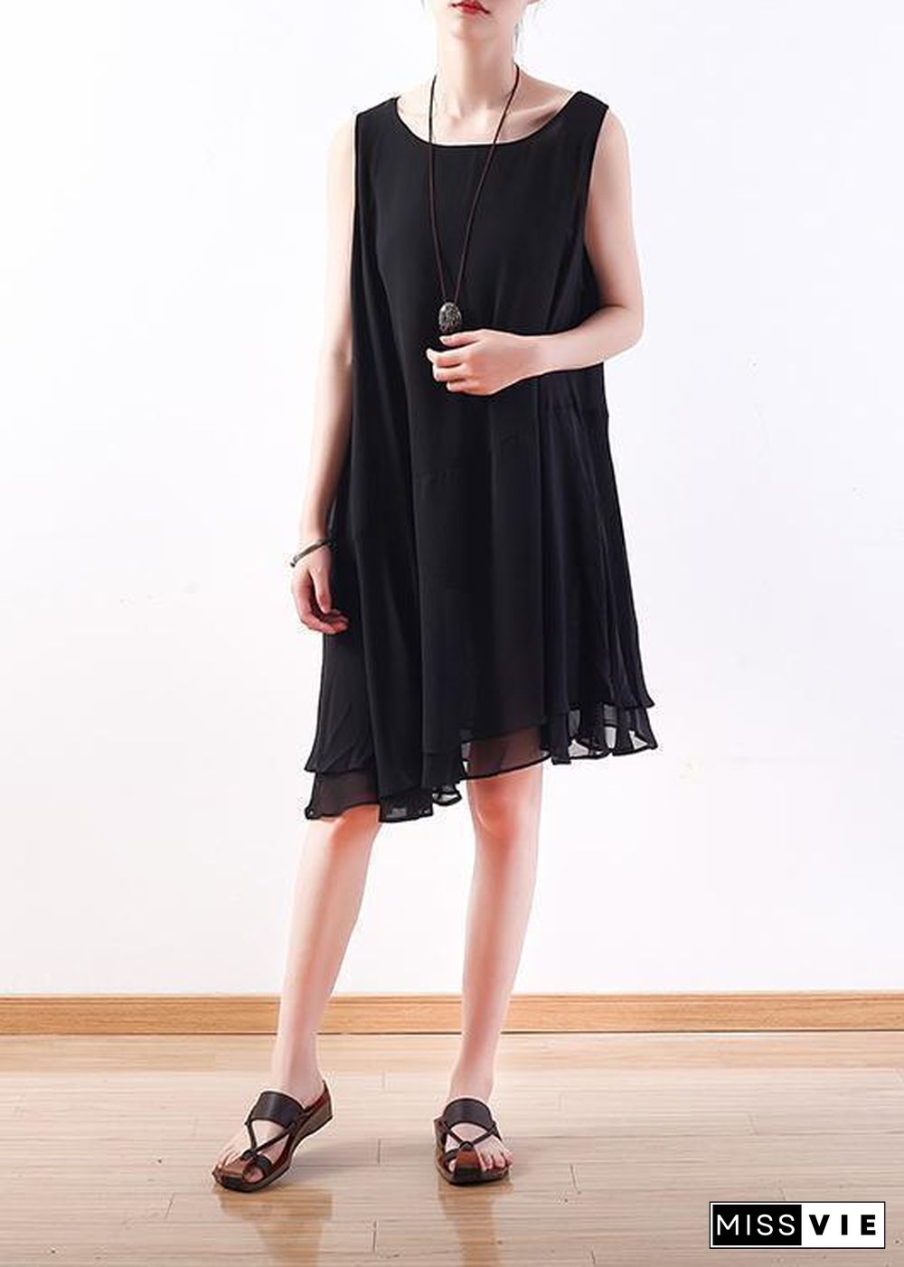 Italian black Chiffon outfit Korea linen sleeveless A Line summer Dresses