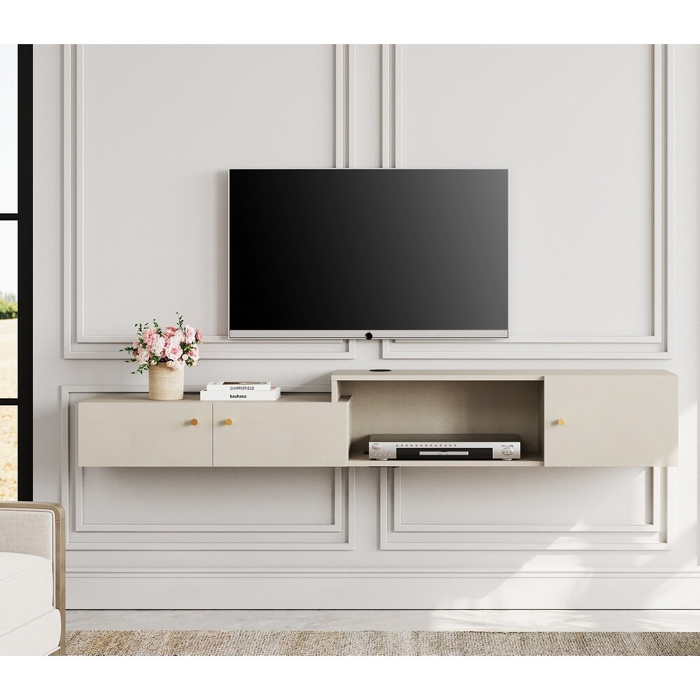 Floating TV Stand with Charging Station  Wall Mounted Entertainment Center with Storage  Media Console Center