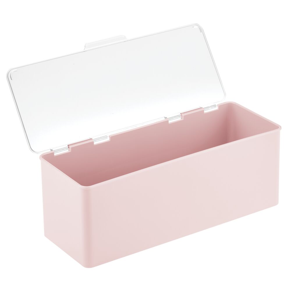 mDesign Plastic Household Storage Container Organizer Bins with Hinged Lid - Closets, Shelves, Drawers - Holds Small Toys, Flatware, Make Up, Jewelry, Office Supplies, or Accessories, Light Pink/Clear