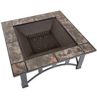 Pure Garden 33 in. Square Steel Tile Fire Pit with Cover M150019