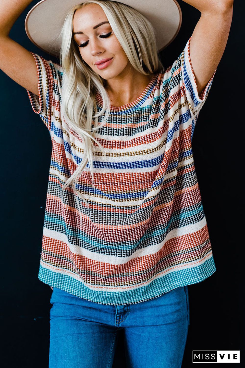 Multicolor Striped Loose T-shirt with Slits