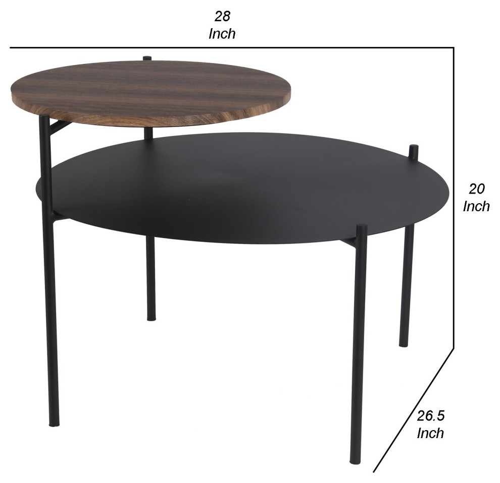 Benzara BM263044 2 Tier Accent Table With Round Metal Top  Brown   Transitional   Coffee Tables   by Uber Bazaar  Houzz