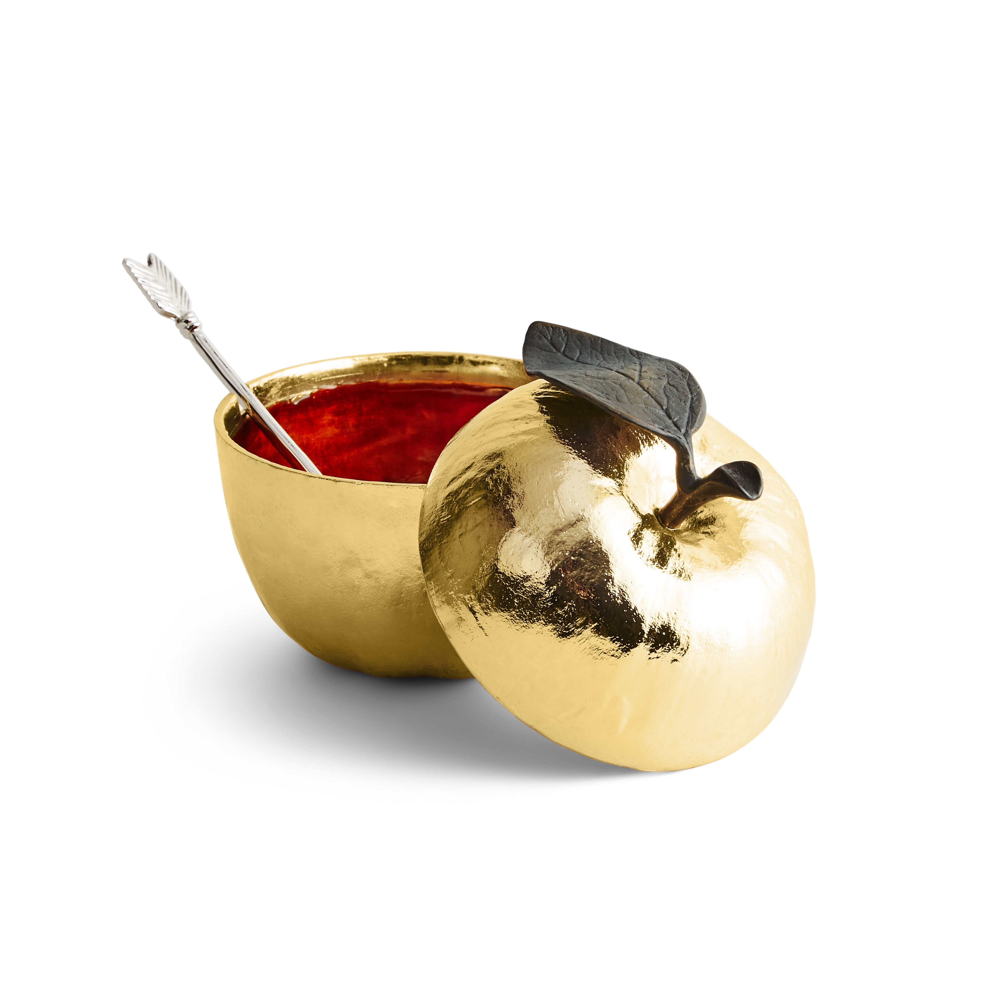 Apple Honey Pot with Spoon Nickelplate