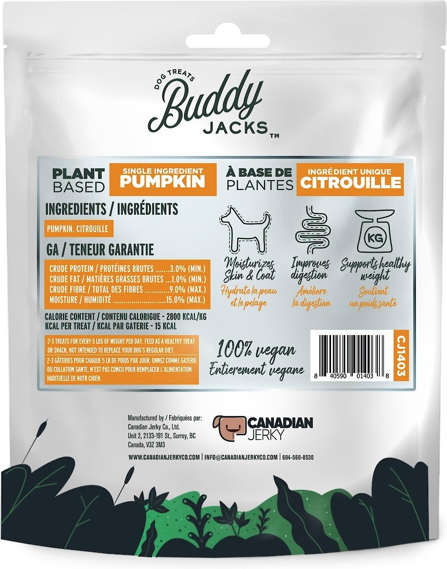 Buddy Jack's Pumpkin Grain-Free Dog Treats， 7-oz bag