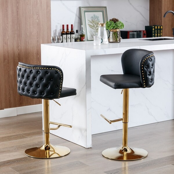 Swivel Barstools Adjusatble Seat Height， Modern PU Upholstered Bar Stools with the whole Back Tufted， for Home Pub(Set of 2)