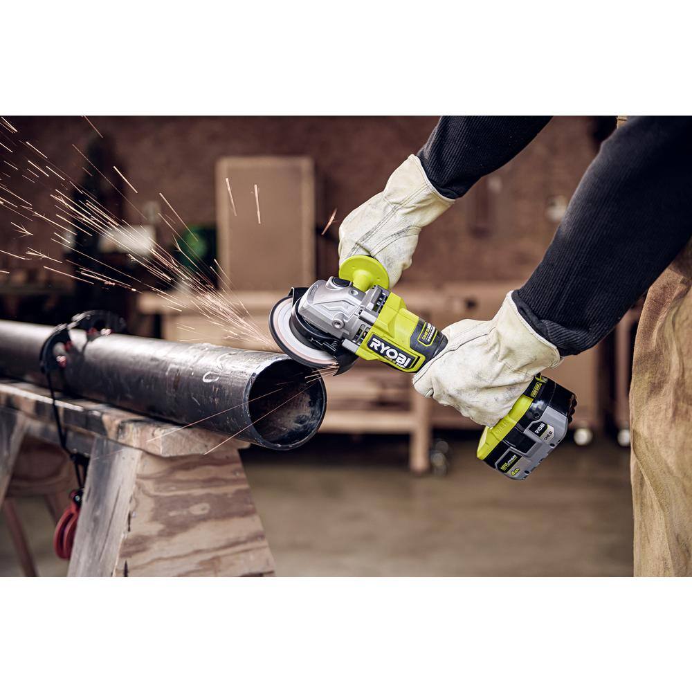 RYOBI ONE+ HP 18V Brushless Cordless 4-12 in. Angle Grinder with 2.0 Ah Battery and Charger PBLAG01B-PSK005